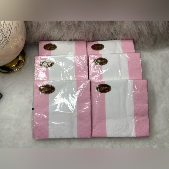 Lot of 7 Caspari Bandol Striped Petal Pink 20 Triple Ply Napkins 33cmx33cm - Picture 2 of 6